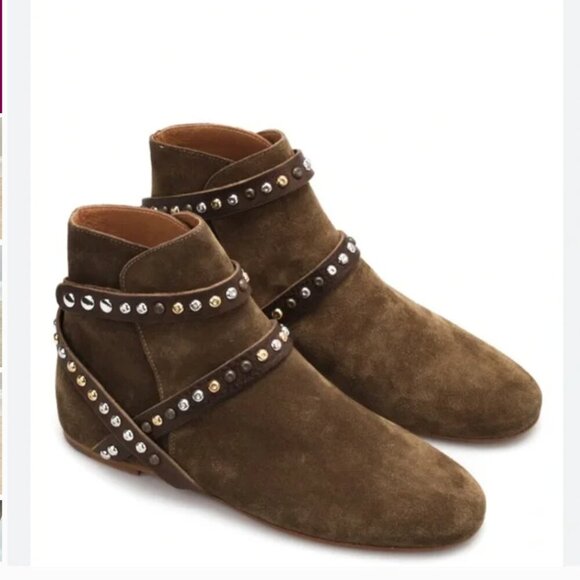 Isabel Marant Etoile Hey Jude Ruben Studded Strap Suede Ankle Boots Booties 37 7 - Picture 1 of 10